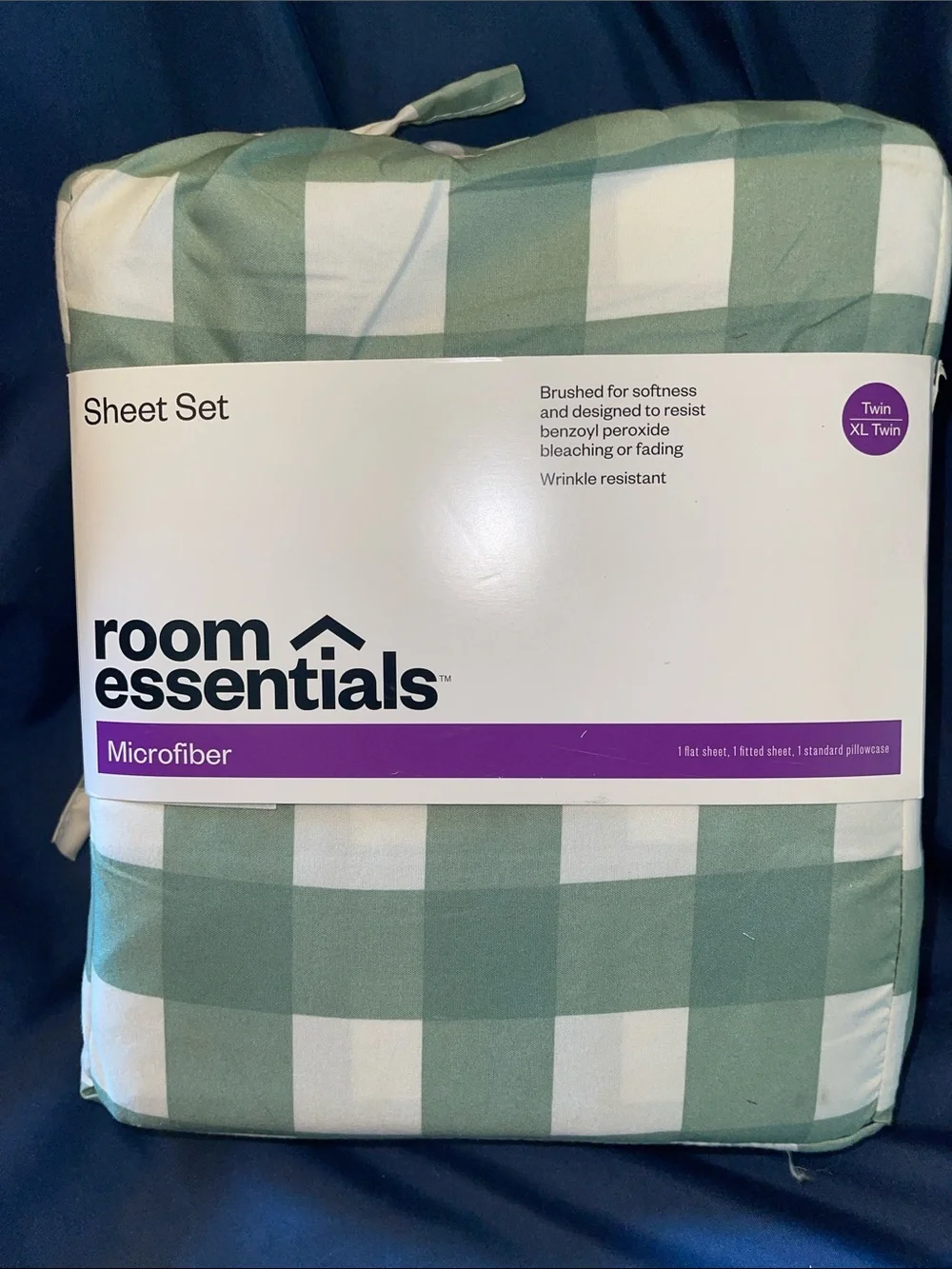 Room Essentials Microfiber Sheet Set - Sage Green and White Check